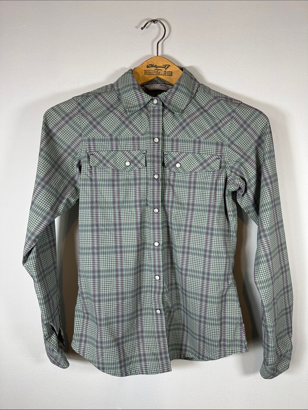 Stio Plaid Snap Button-Down Shirt in Light Green and Purple Women's XS - Picture 2 of 12